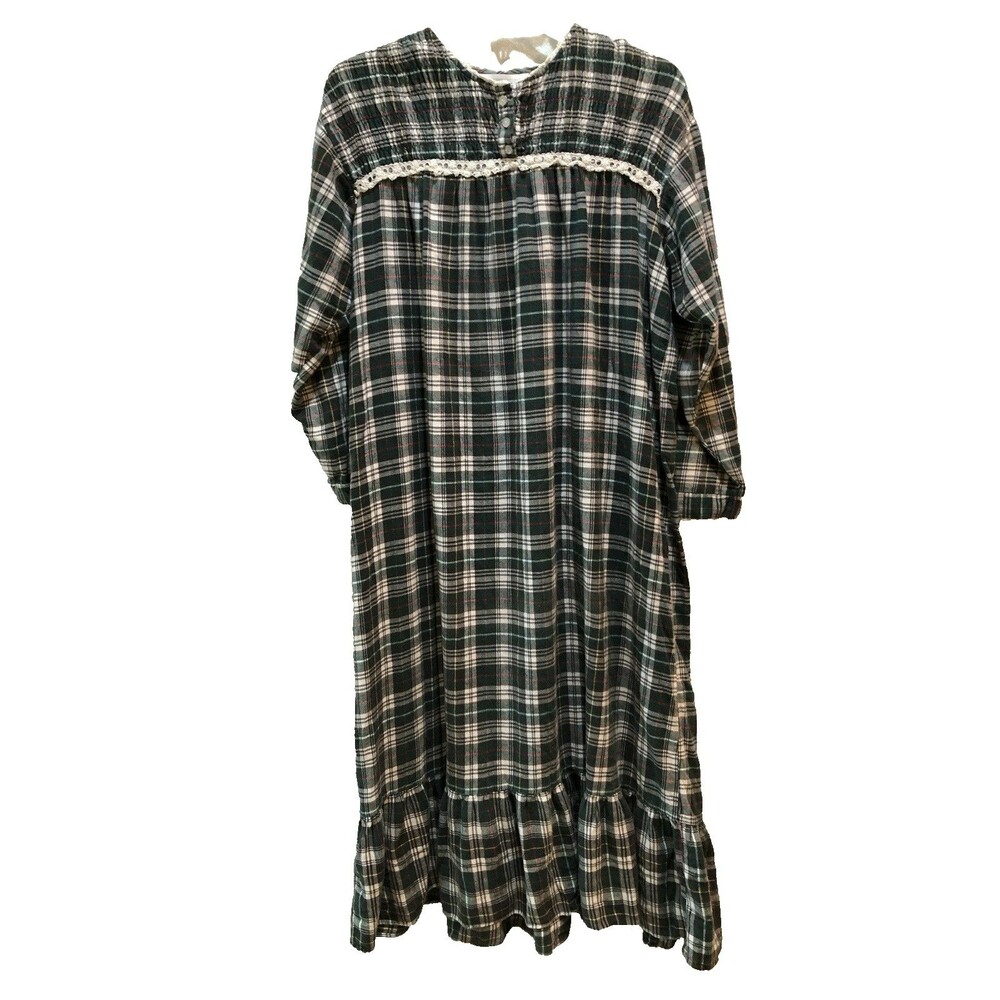 VTG Amanda Stewart Tartain Plaid Nightgown Large Sleepwear Flannel Grannycore L